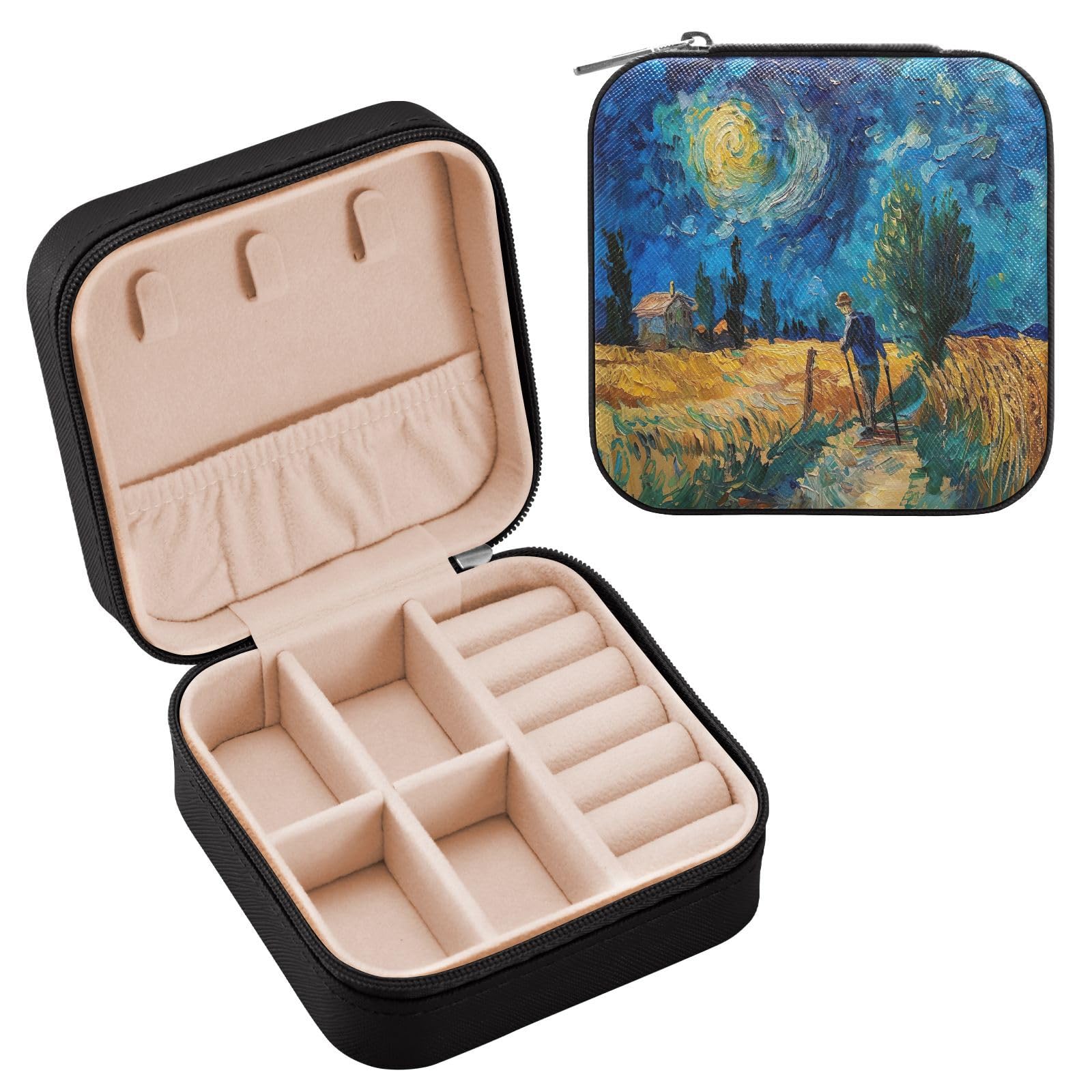 YETTASBIN Vintage Painting Jewelry Box for Teens Girls Women Birthday Christmas Gift Portable PU Leather Jewelry Storage Box