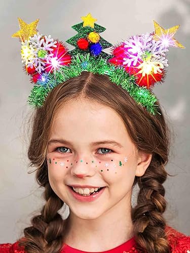 Miniatura 3 de JEWEKY Diademas iluminadas de Navidad, diadema de árbol de Navidad, copos de nieve, bandas para el cabello, diadema de Papá Noel, accesorios para el