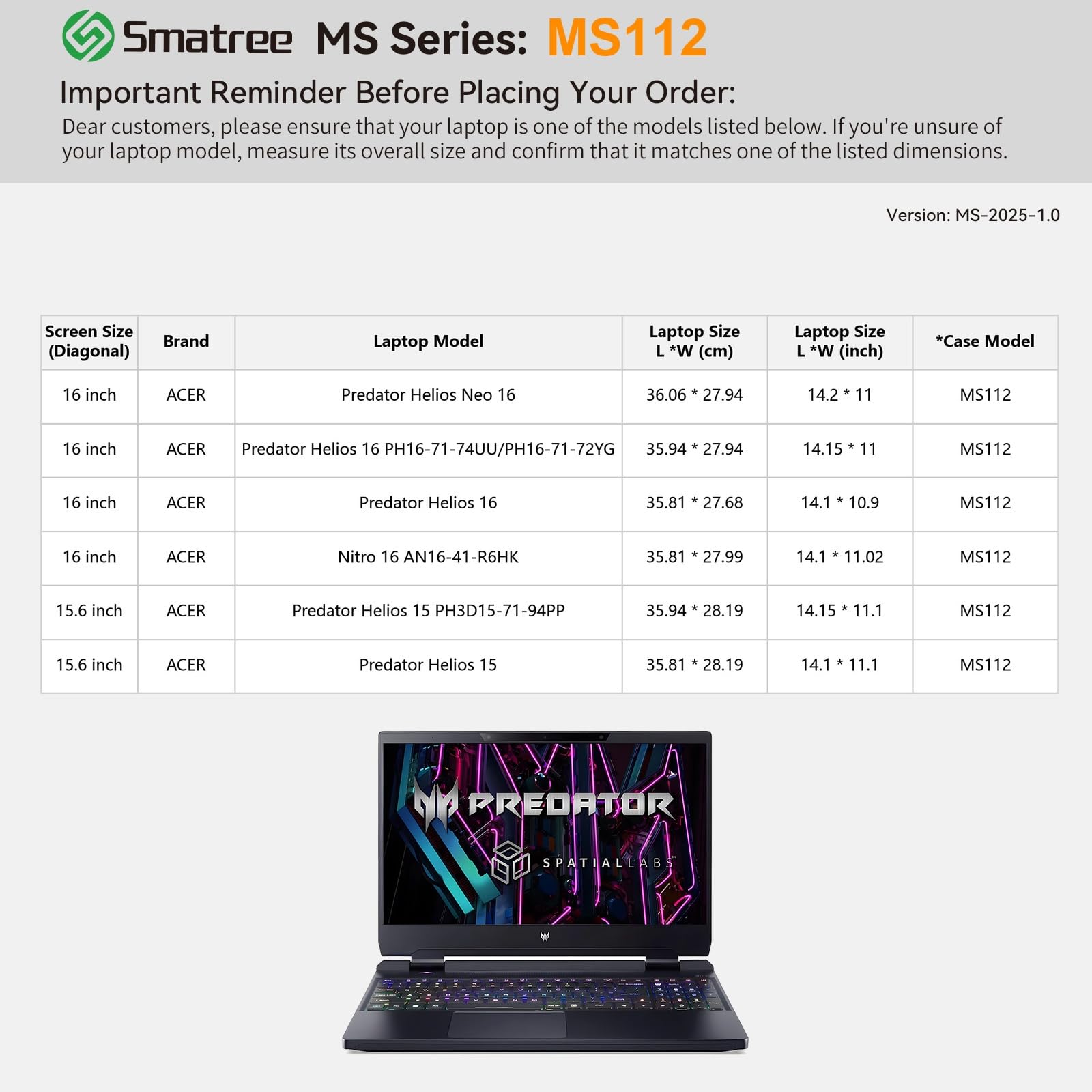 Smatree MS112 Custodia protettiva rigida in EVA con stand compatibile per 16 pollici Acer Predator Helios Neo 16/Predator Helios 16, per 15,6 pollici Acer Predator Helios 3D 15 Spatiallabs Edition
