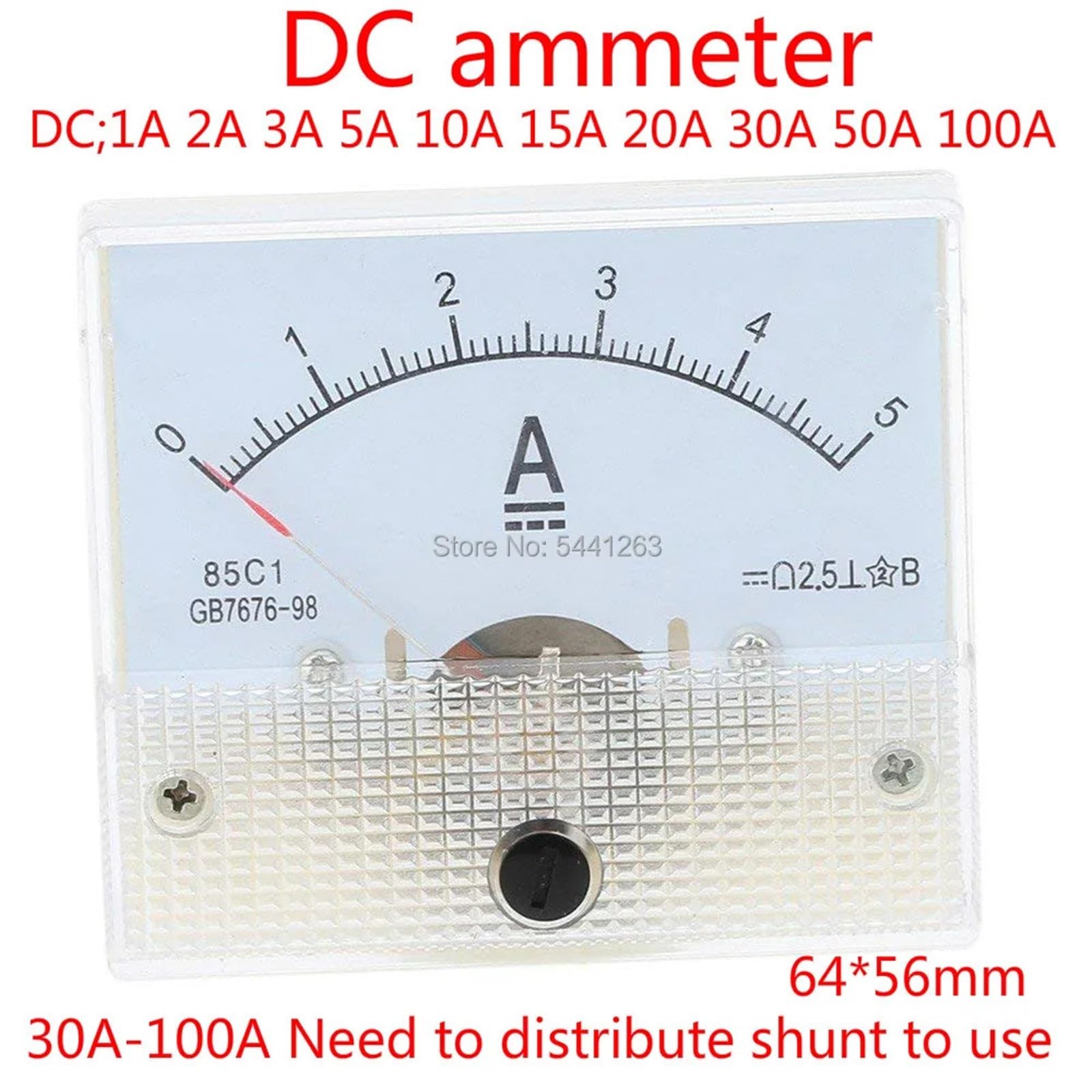 85C1 Misuratore di pannello di corrente analogico DC 1A 2A 3A 5A 10A 20A 30A 50A 100A Amperometro for test di circuiti Ampere Tester Gauge 1 PZ(500A(75mv))