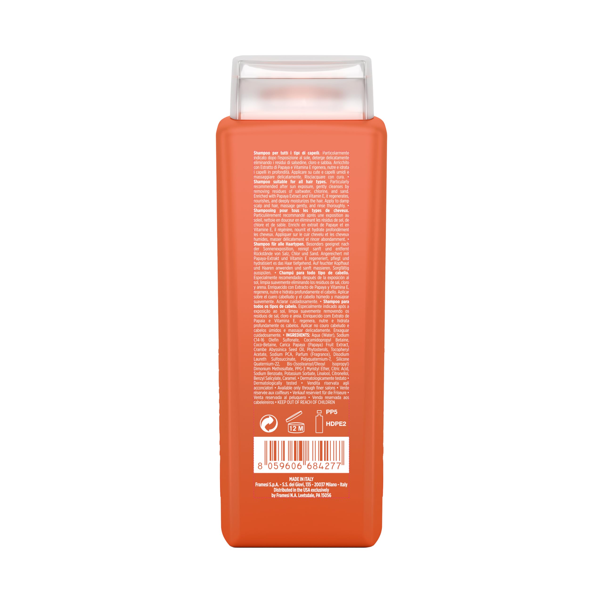 FRAMESI Morphosis SUN Shampoo, Gently Removes Chlorine and Residues of Salt and Sand, Deeply Cleanses and Hydrates Hair and Scalp, Natural Ingredients, Color Safe