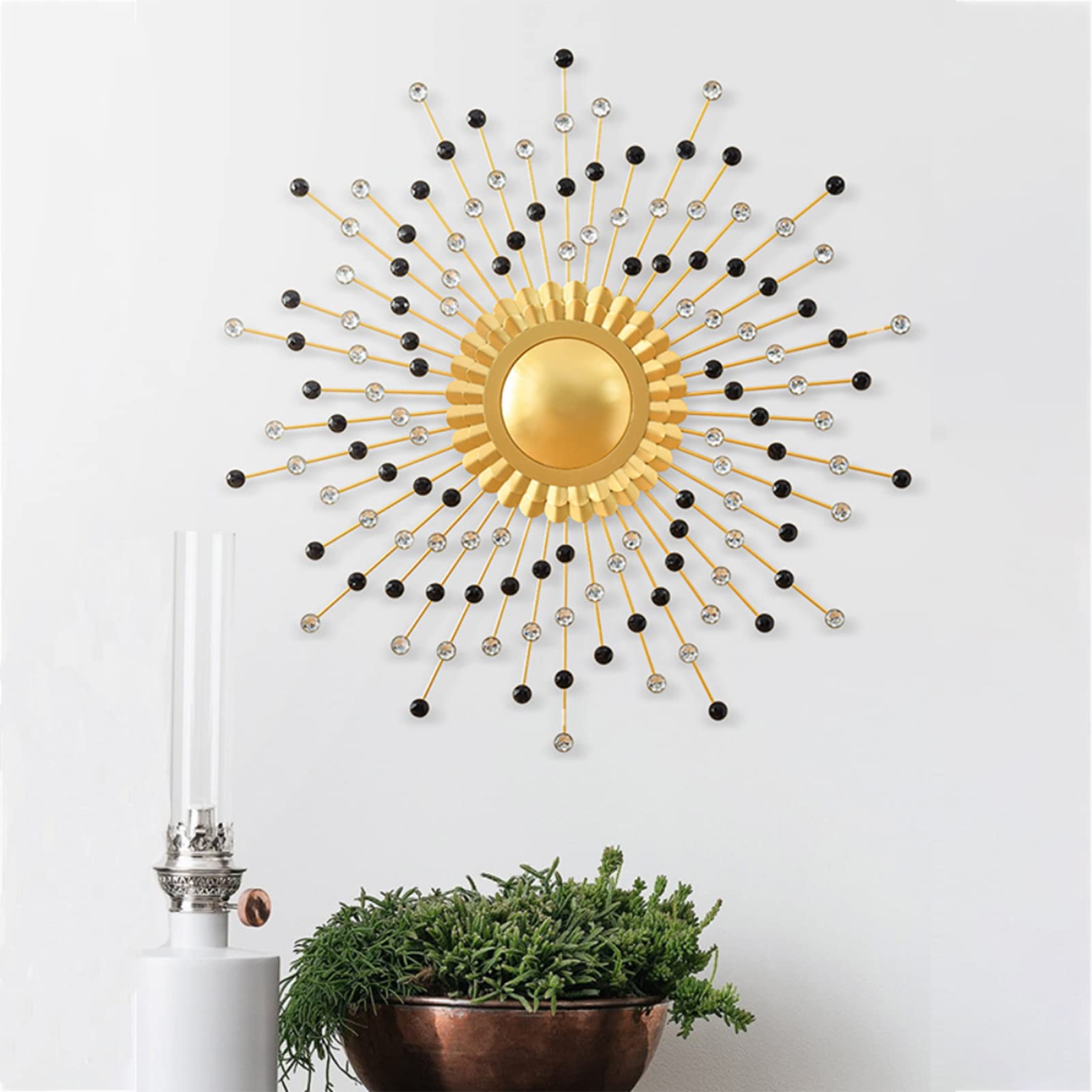 Großer runder Dekorative Wandspiegel, Gold Metall Rahmen Sunburst Dekorativer Wandspiegel, Wohnzimmer, Esszimmer, Flur Veranda Hängespiegel,Typeb,70cm(28inch)