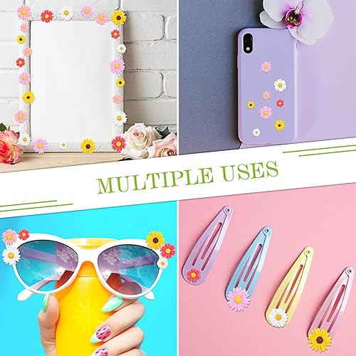 Miniatura 5 de Hicarer 100 piezas de flores de margaritas de resina con parte trasera plana para manualidades, margaritas diminutas epoxi, decoración de pastel de