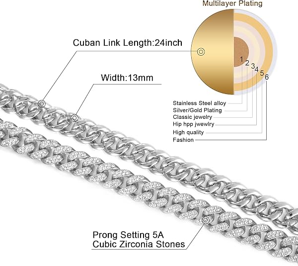 FEEL STYLE Mens Cuban Link Chain Miami 