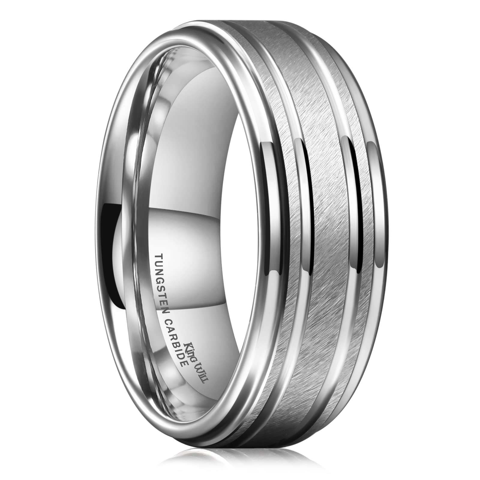King Will Basic Unisex Silver/Black/Blue/Rose Gold/Gold/Purple Tungsten Carbide Matte Polished Finish Wedding Beveled Edge Engagement Band Ring for