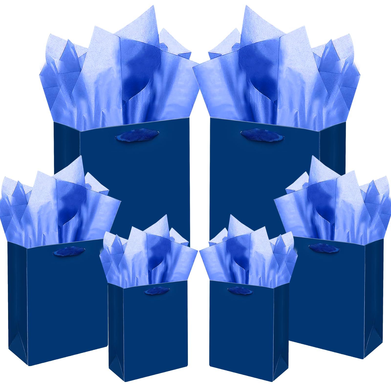 Gcardis Navy Blue Gift Bags with Tissue Paper in Various Sizes, Pack of 10 Birthday Gift Bags (2 Pieces Large 13 inches, 4 Pieces Medium 9 inches, 4 Pieces Small 6 inches, 22 Pieces Tissue Paper)