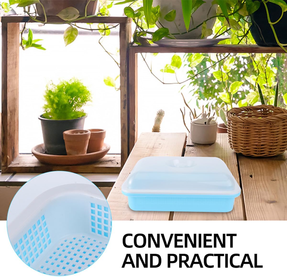 Veemoon Sprouting Tray with Lid Set of 2, Plant Germination Nursery Trays with Humidity Cover, Breathable Mesh Seed Starter Plates for Indoor Garden and Vegetable Sprouts Growing