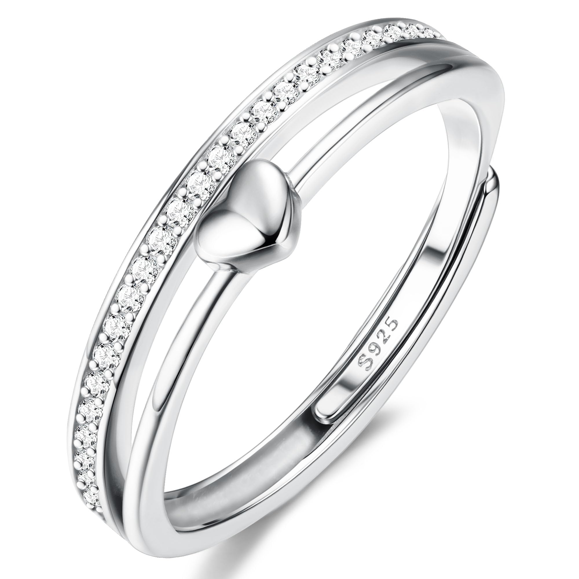 Adramata Anillos Mujer Plata de Ley 925 Anillo de Corazón Ajustable Anillo Chapados en Oro de 14K CZ Anillos de Compromiso Alianzas Boda Anillo de Promesa Anillos Mujer Oro Anillo Plata Oro Rosa