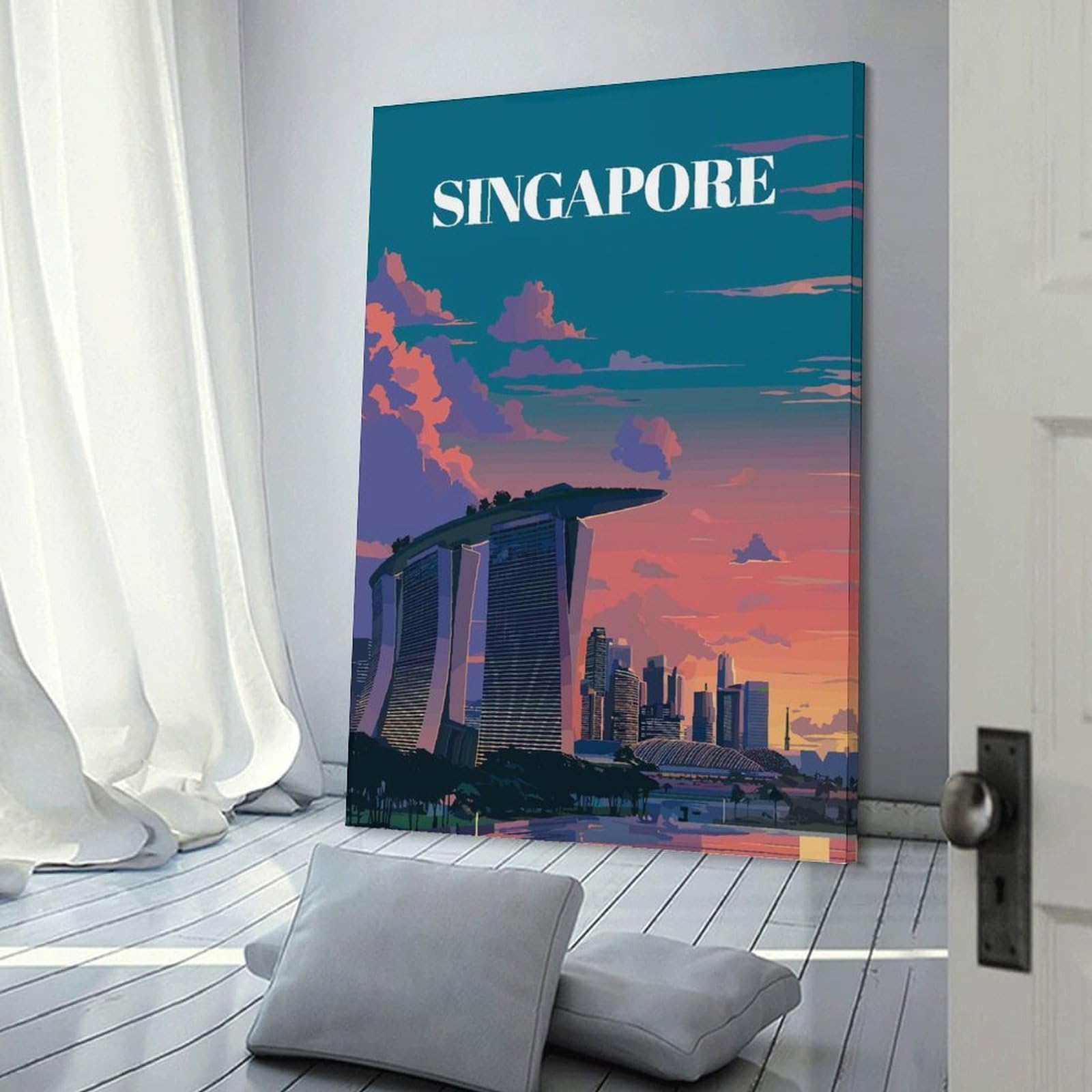 Junmoney Singapore Skyline at Sunset(3) Wall Art Print 24x36inch(60x90cm), for Corridors, Hallways Or Apartment Entries, Wall Decor to Refresh Empty Corners
