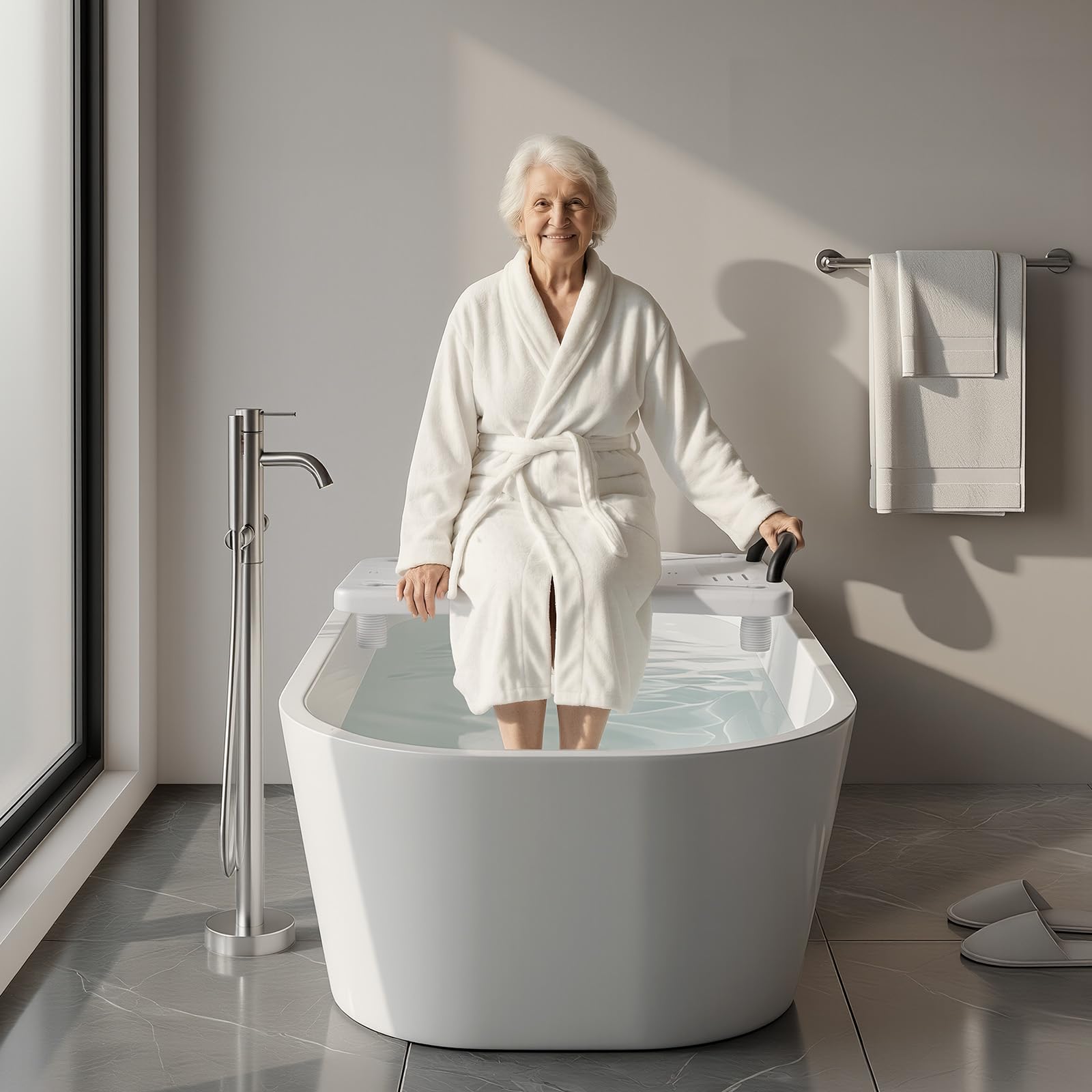 VEVOR Tabla de Bañera Ajustable 41-62 cm, Asiento de Bañera con Mango Carga de 150 kg, Silla de Bañera con Patas Antideslizantes Ajustables para Adultos, Personas Mayores, Personas con Discapacidad