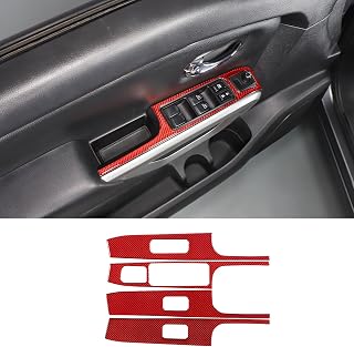 Soft Carbon Fiber Window Lift Switch Trim Cover Compatible with Nissan Titan 2016-2023, Window Lift Switch Panel Decoration Frame Trim Accessories 4Pcs (Red)