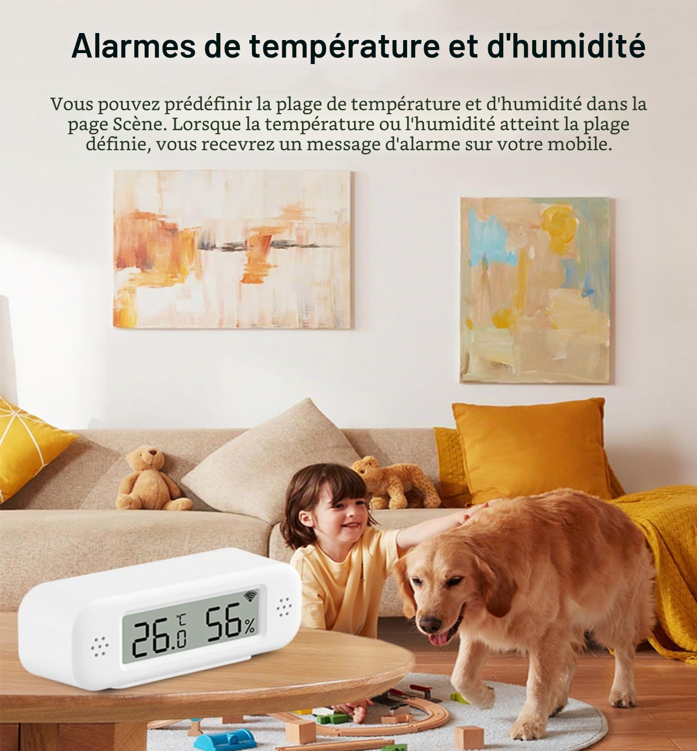 Thermomètre et Hygromètre Wi-Fi : Capteur de Température et d'Humidité Intelligent, Moniteur en Temps Réel, Notification par App, Capteur de Température Numérique pour Intérieur, Compatible avec Alexa