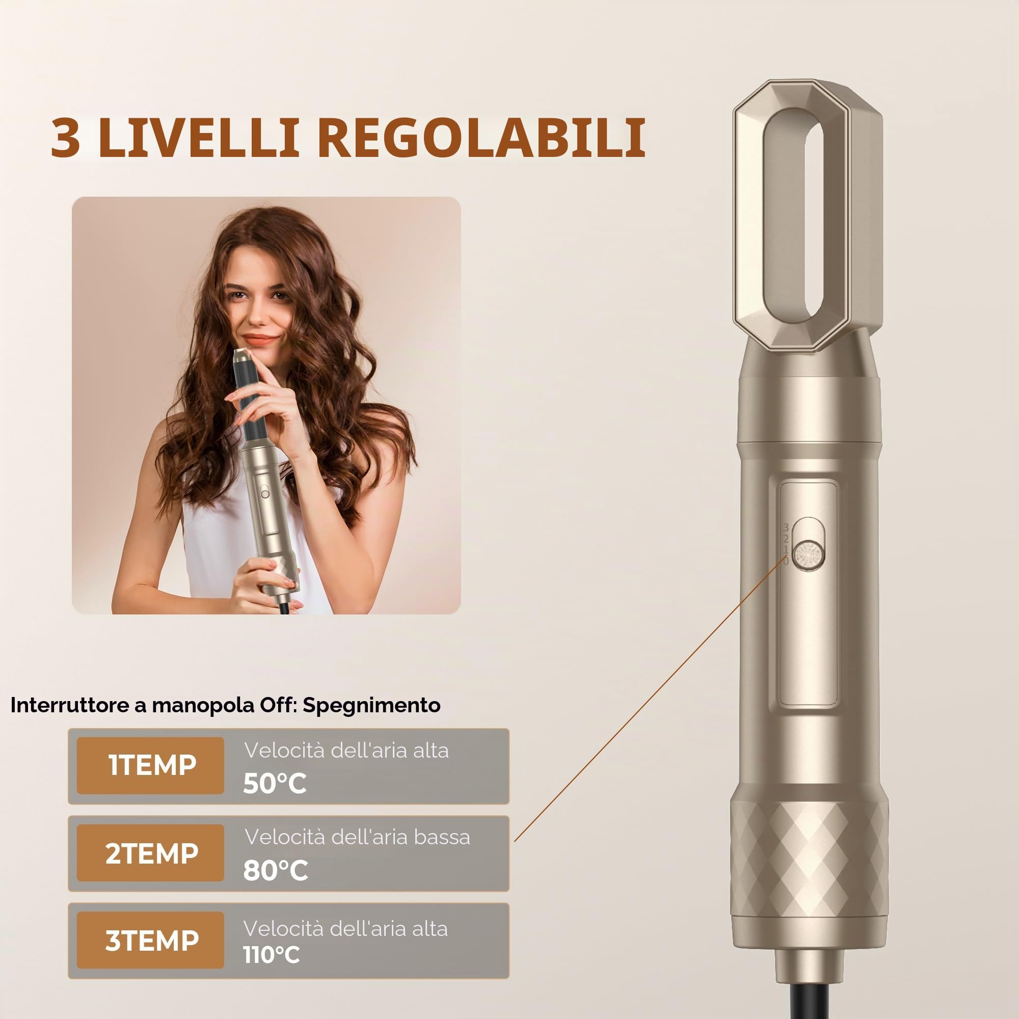 Pro Airstyler 6 in 1 - Spazzola Asciugacapelli con 1000 W asciugacapelli, Spazzola Soffiante, Airflow Ricci per Capelli, Spazzola ad Aria Calda, Spazzola Lisciante (Oro Classico)