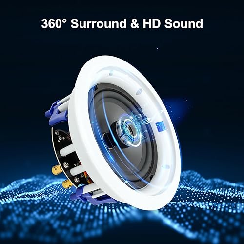 Miniatura 4 de Herdio Altavoz de techo de 6.5 pulgadas, altavoz de techo redondo de 160 W, sistema de altavoces de cine en casa con resorte de alta calidad,