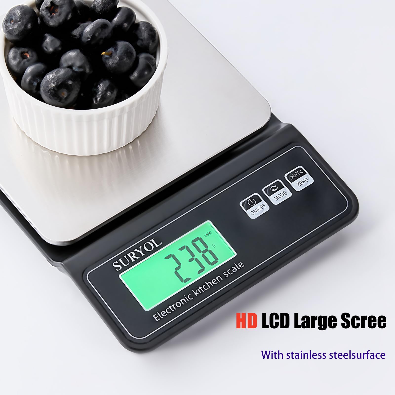 Báscula digital de alimentos de 0,5 g/0,1 oz – 11 libras, 5 unidades, vidrio templado y acero inoxidable, báscula de peso de alimentos en gramos y onzas para cocinar, hornear