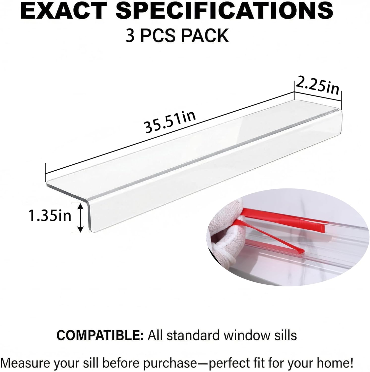 MONOID Heavy-Duty Window Sill Protector - Residue-Free Pet Guard for Dogs & Cats, Scratch & Chew Resistant Clear Shield, Easy Peel & Stick, 29.5" x 2.25" Plant & Pet Protection, 3 Pack