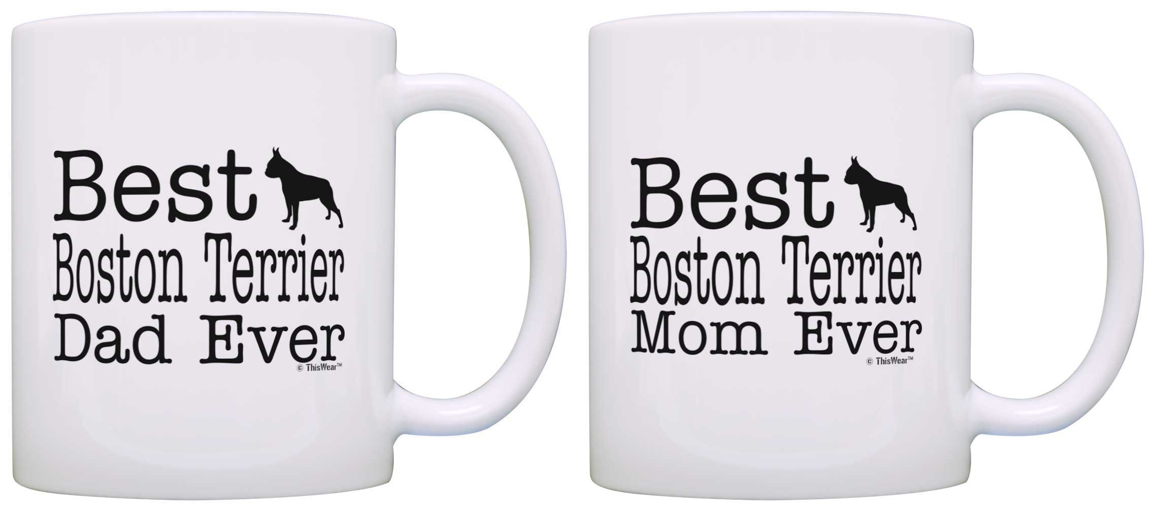 Dog Lover Gift Best Boston Terrier Mom Dad Ever Bundle 2 Pack Gift Coffee Mugs Tea Cups White