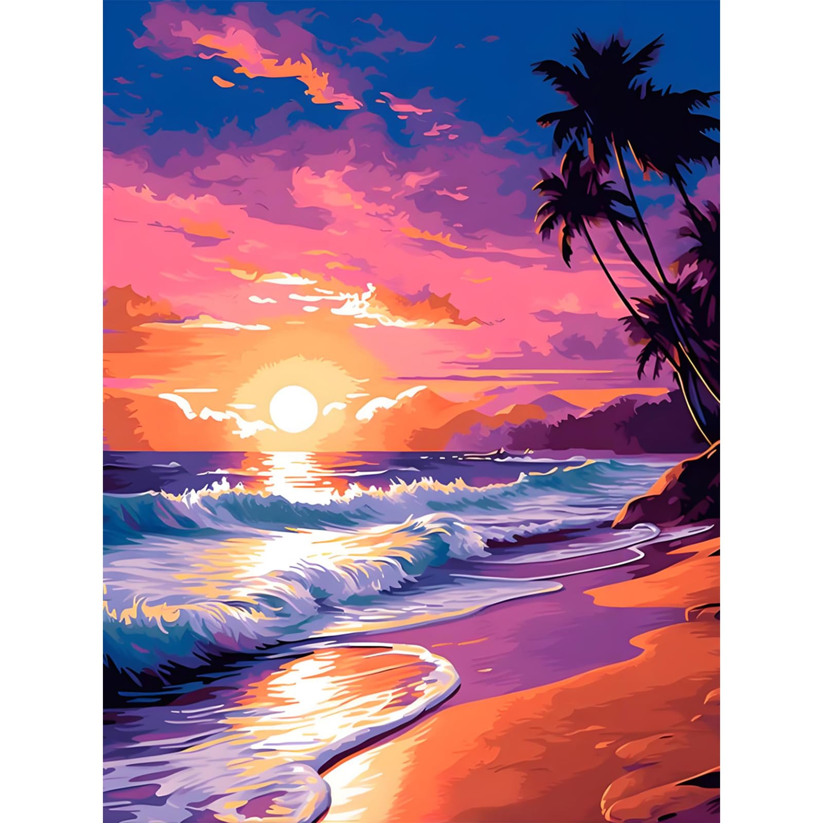 Beach Diamond Art Kits, 5D Sunset Landscape Diamond Painting for Adults, DIY Beach Full Round Drill Gem Kits for Gift Home Wall Decor 12x16 Inch