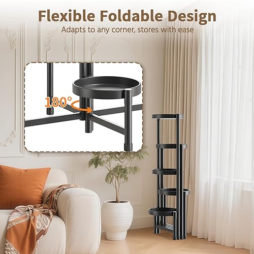 Miniatura 3 de LASZOLA Soporte de plantas de 5 niveles plegable alto para interior con múltiples macetas grandes, estante de flores ajustable de metal resistente