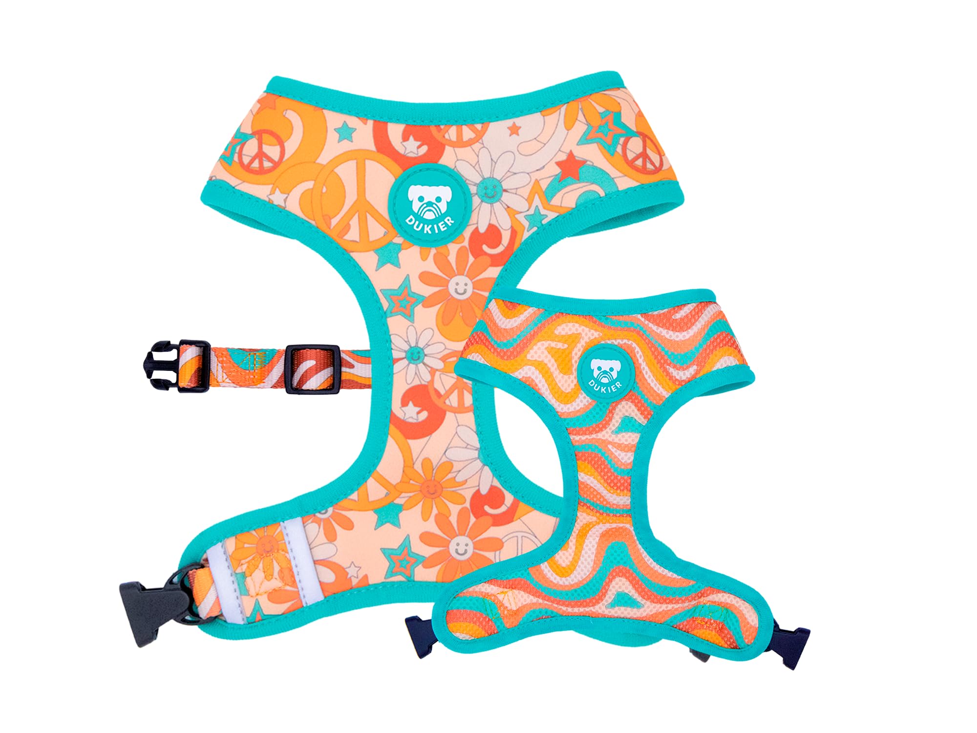 DUKIER - Arnés Reversible para Perro, Chaleco Antitirones, Transpirable y Reflectante para Mascotas, de Neopreno y Malla, Ajustable, Diseño Peace, Talla M