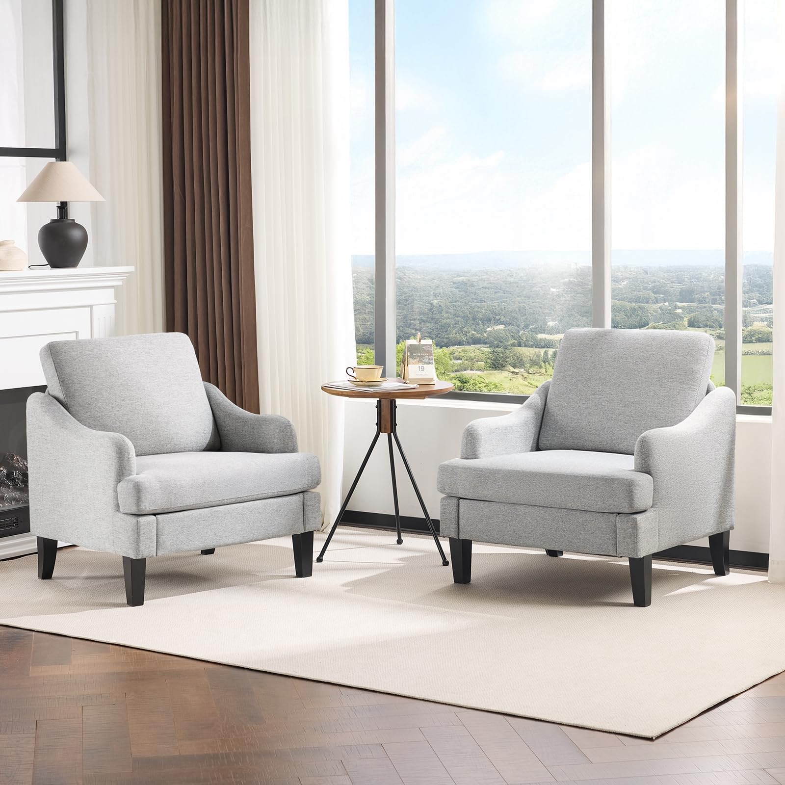 VINGLI Linen Fabric Accent Chair Set of 2