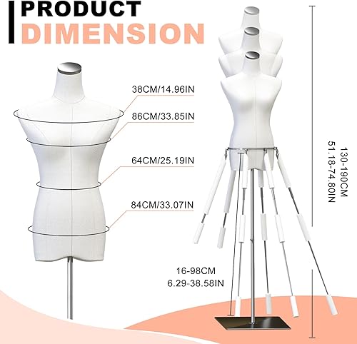 Miniatura 2 de Forma de vestido de maniquí femenino con esparcidor de falda, torso ajustable, torso de maniquí, soporte de formas de busto con soporte cuadrado