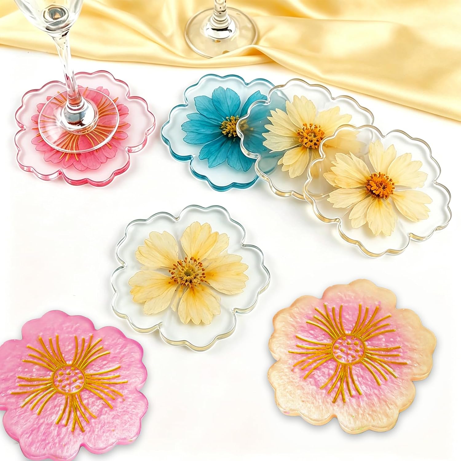 Resin Coaster Molds, Set of 4 Flower Shaped Coaster Casting Molds