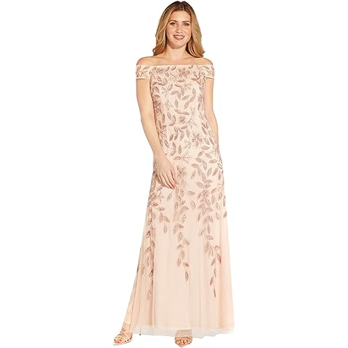 Adrianna Papell Women's Off Shoulder Beaded Vine Gown