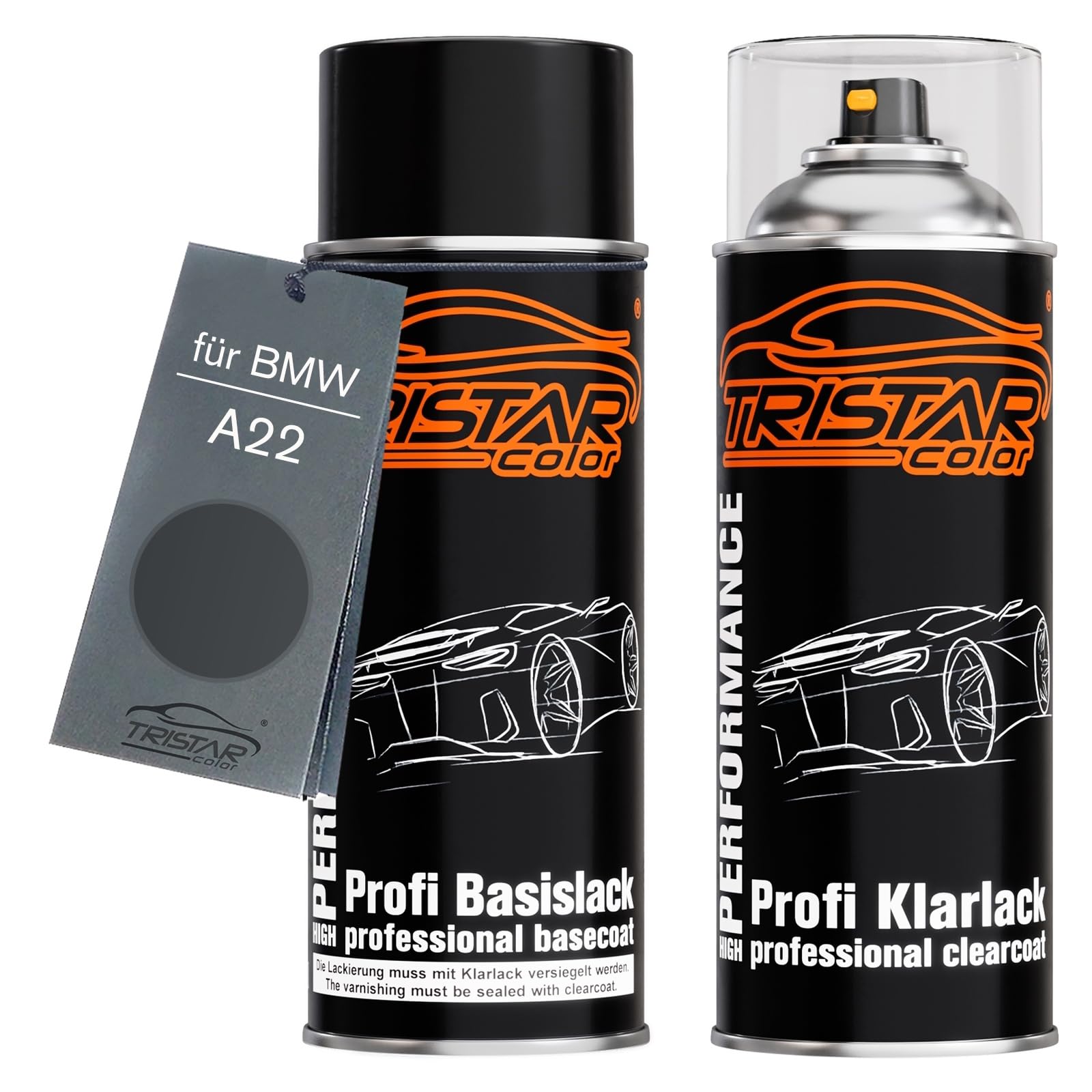 TRISTARcolor Vernice per auto Kit di bombolette spray per BMW A22 Sparkling Graphit Metallic vernice di base vernice trasparente bomboletta a spruzzo 400ml