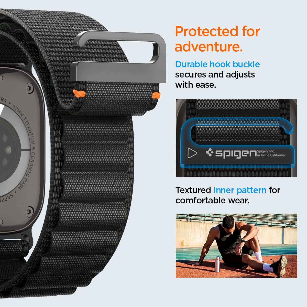Spigen Bracelet en nylon avec crochet pour Apple Watch Compatible avec Apple Watch Ultra 3/2/1 (49 mm), Series 11/10 (46 mm), 9/8/7 (45 mm), SE/6/5/4 (44 mm), 3/2/1 (42 mm)