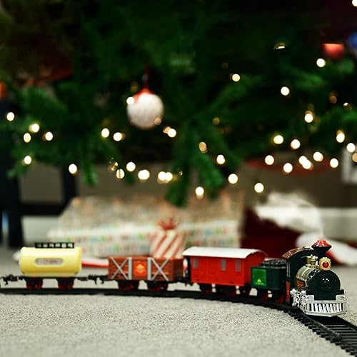 Miniatura 6 de Juego de tren para árbol de Navidad, juguetes de tren para niños, pista ferroviaria con sonido y luces