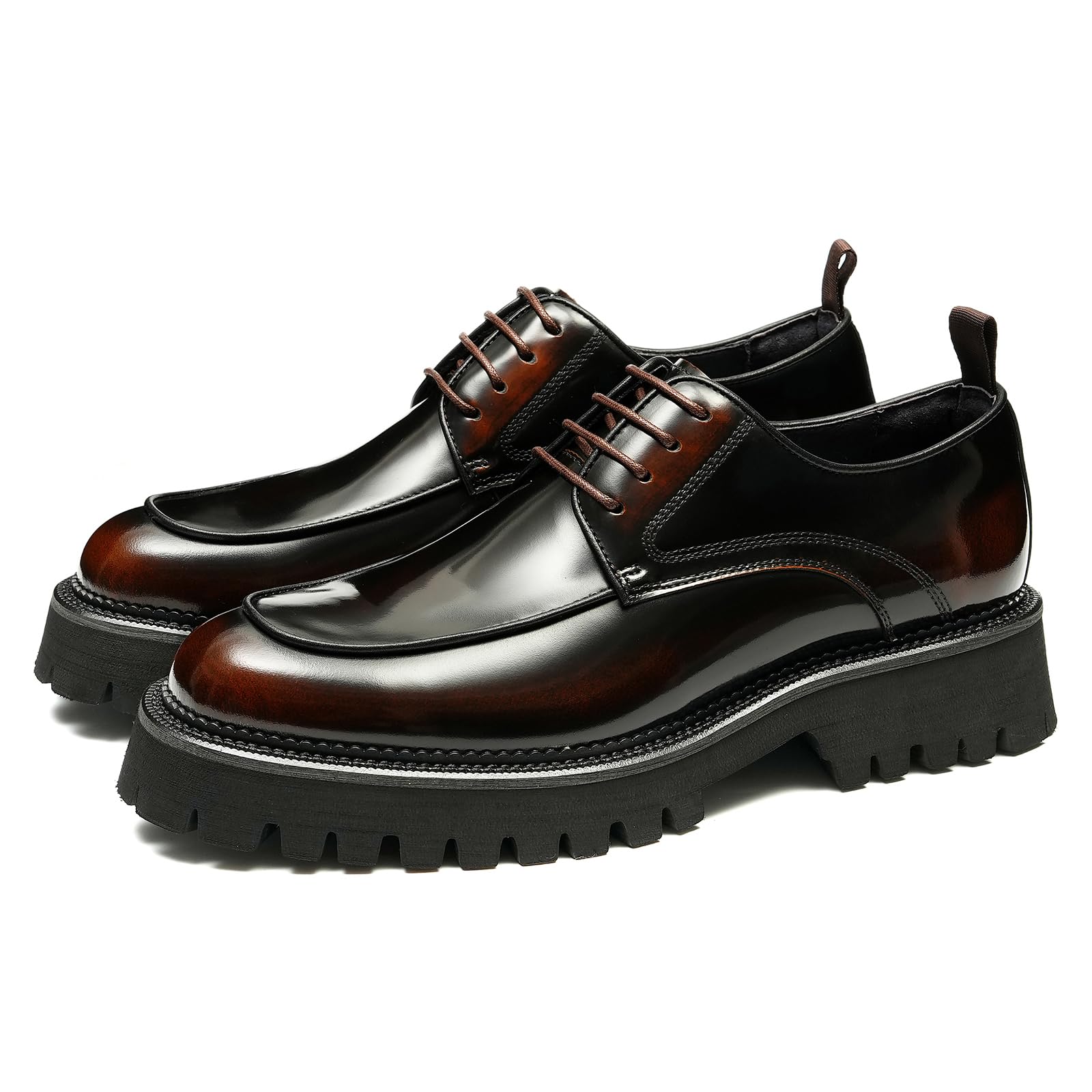 Derbys Business Casuale Comode Suola Spessa da Uomo Scarpe Eleganti Formali Scarpe Stringate in Vera Pelle
