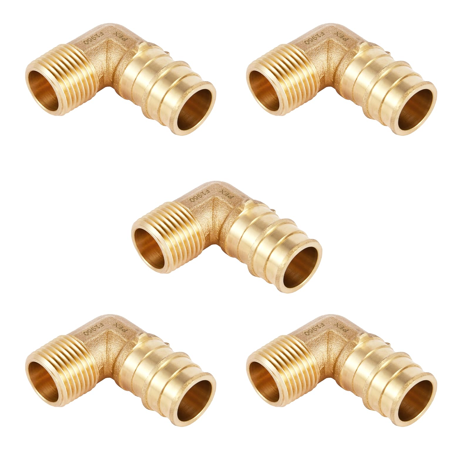 Paquete de 5 accesorios de latón de expansión GUOFIS PEX A, adaptador de codo macho PEX-A de 3/4 x 1/2 pulgadas solo para tubos Pex-a (ASTM F1960)