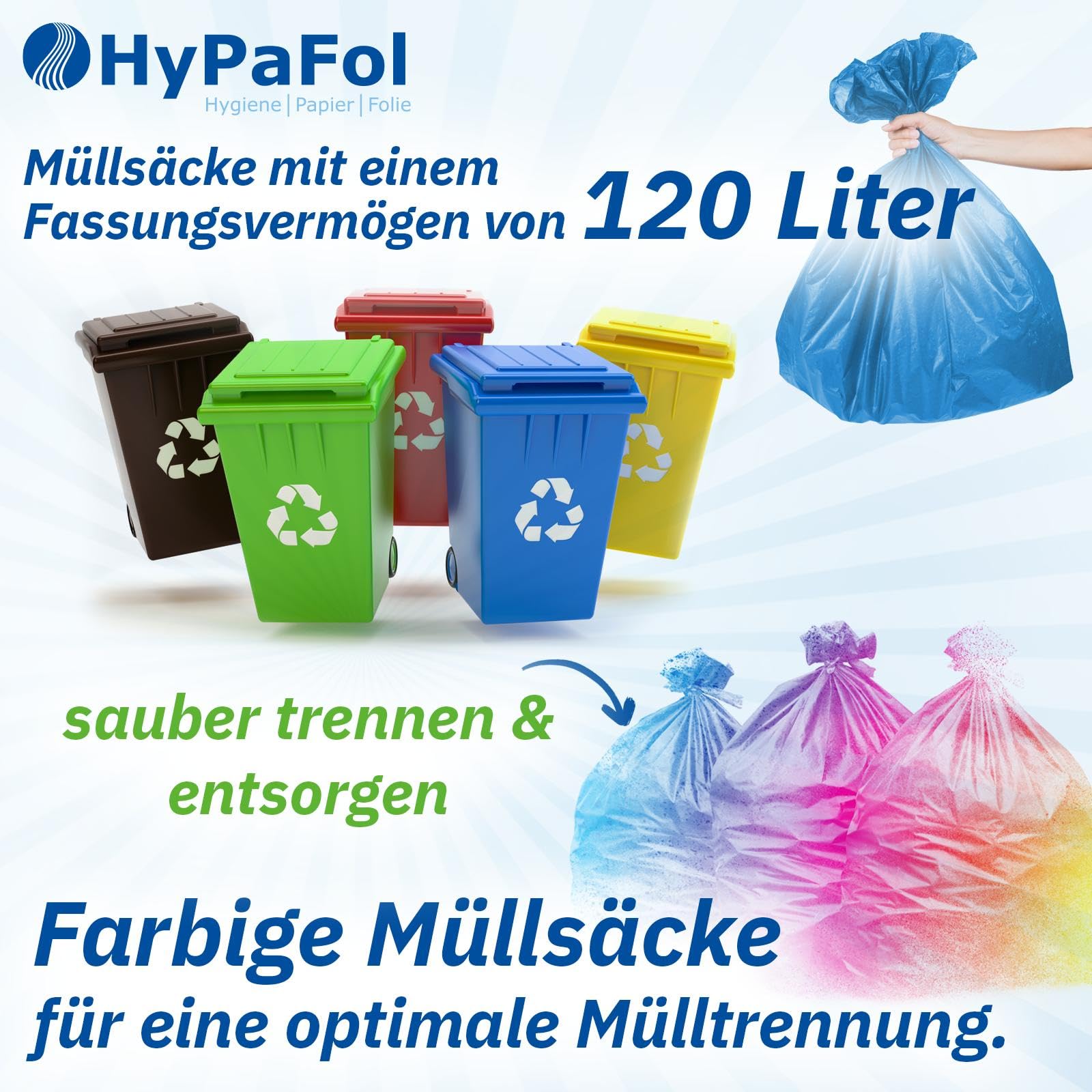 Hypafol Müllsäcke 120 L, 250 Stück | Gelber Sack, reißfest