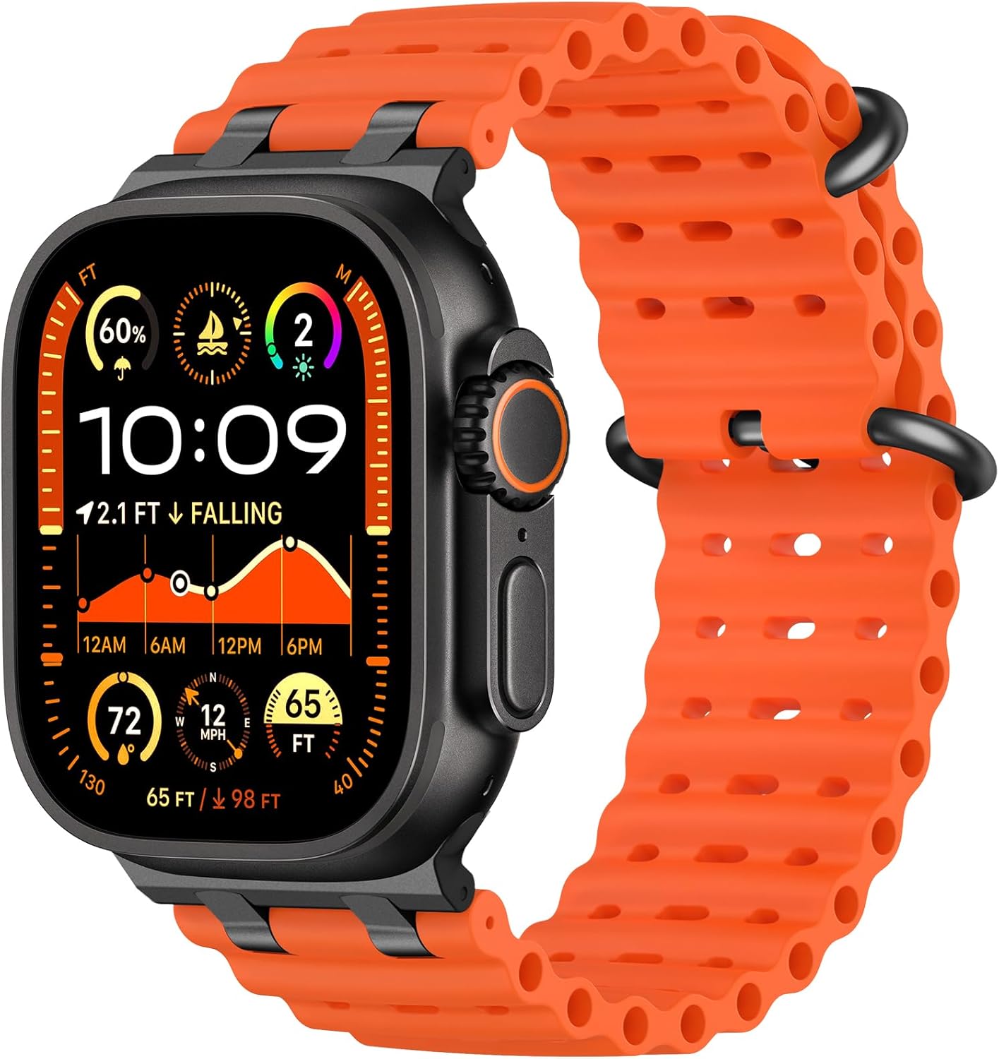 Ocean Sport Bands Compatible with Apple Watch Ultra 2/Ultra Band 49mm 46mm 45mm 44mm 42mm for Men Women, Metal Connector with Breathable Silicone Waterproof Strap for iWatch Series 10 9 8 7 SE 6 5 4 3