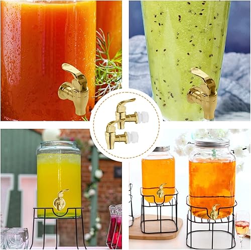 Miniatura 6 de Grifo para dispensador de bebidas, paquete de 2 boquillas doradas para dispensador de bebidas, grifo de estilo de empuje para dispensador de
