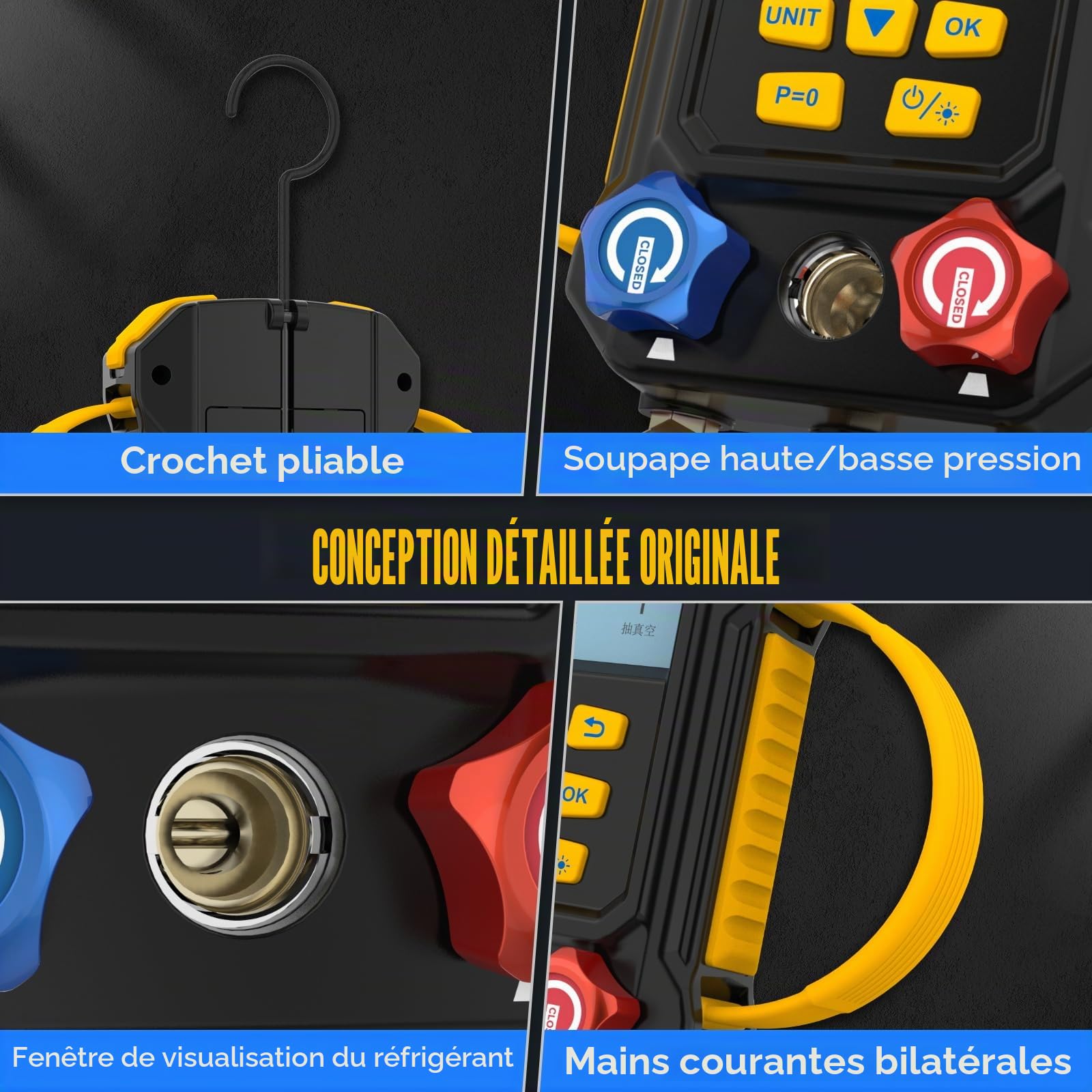 HVAC Manifold Ensemble de jauges numériques avec 3 pantalons HVAC 95 Refrigerant Kit pressure Leak Test Program Control System Various Units
