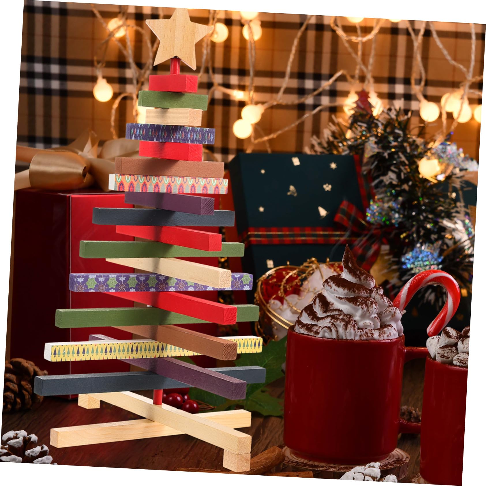 Árbol De Navidad Artesanal Giratorio De Madera Decoración para Mesas y Ventanas Adorno para Oficinas y Eventos Navideños