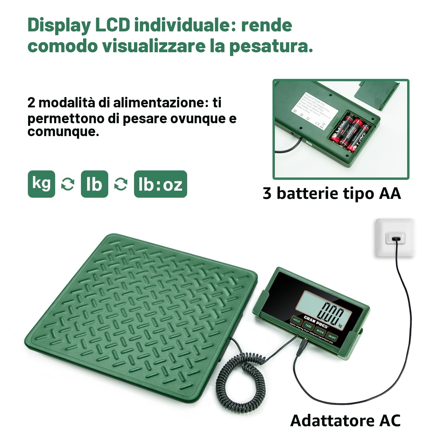 Bilancia digitale ad alta precisione GRAM PRES 440 lbs 10 g piattaforma in acciaio Hold Tare