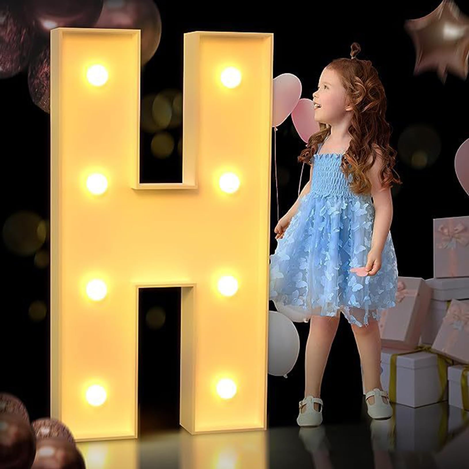 Letra H iluminada de 120 cm, letras iluminadas de marquesina, letras gigantes de marquesina, decoraciones de fiesta de aniversario, decoración de cumpleaños, boda, bricolaje