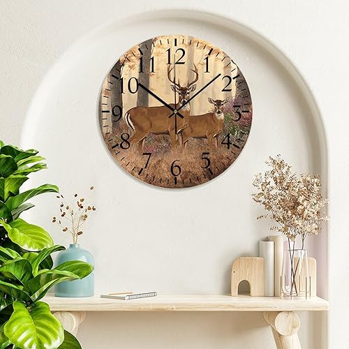 Miniatura 3 de Reloj de pared para baño, reloj de pared redondo de PVC con ciervo, sin tictac, 10 x 10 pulgadas, decoración de cocina, regalo decorativo, funciona