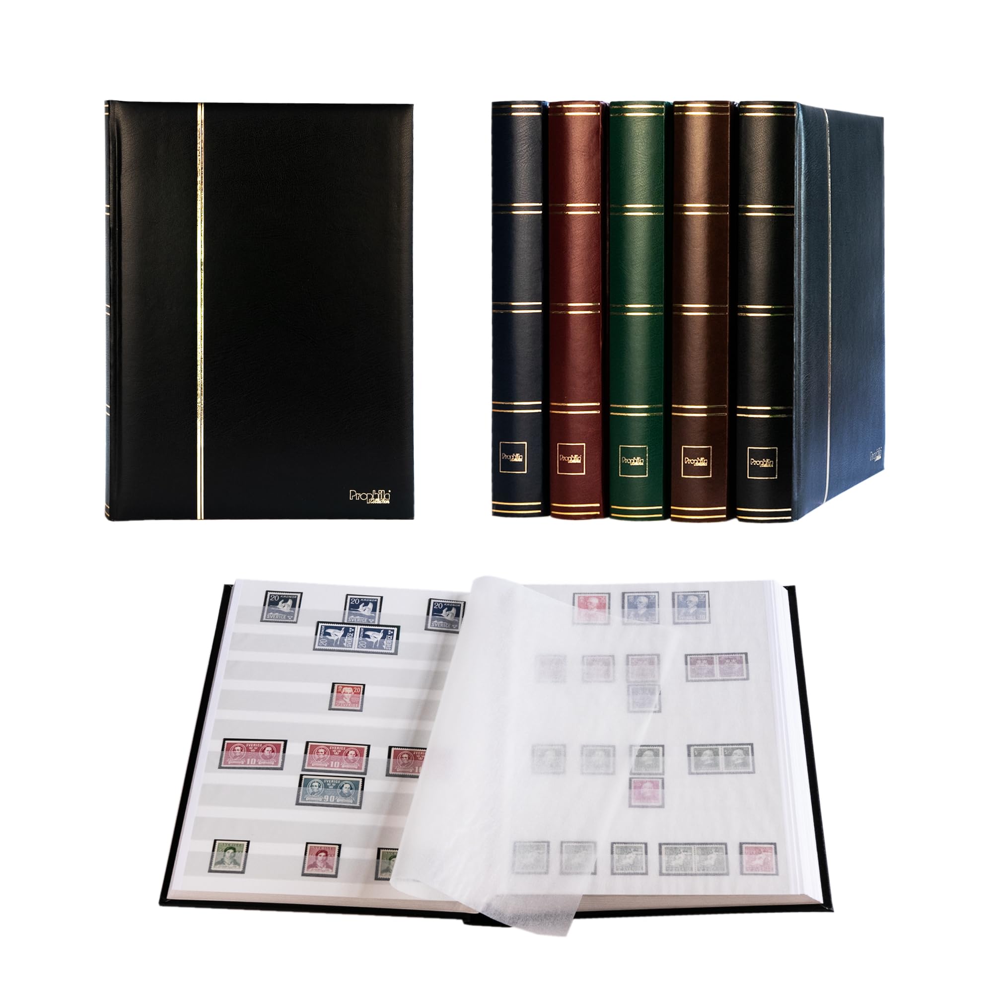 Prophila stockbook stamp album (new) 64 white sides, padded black cover