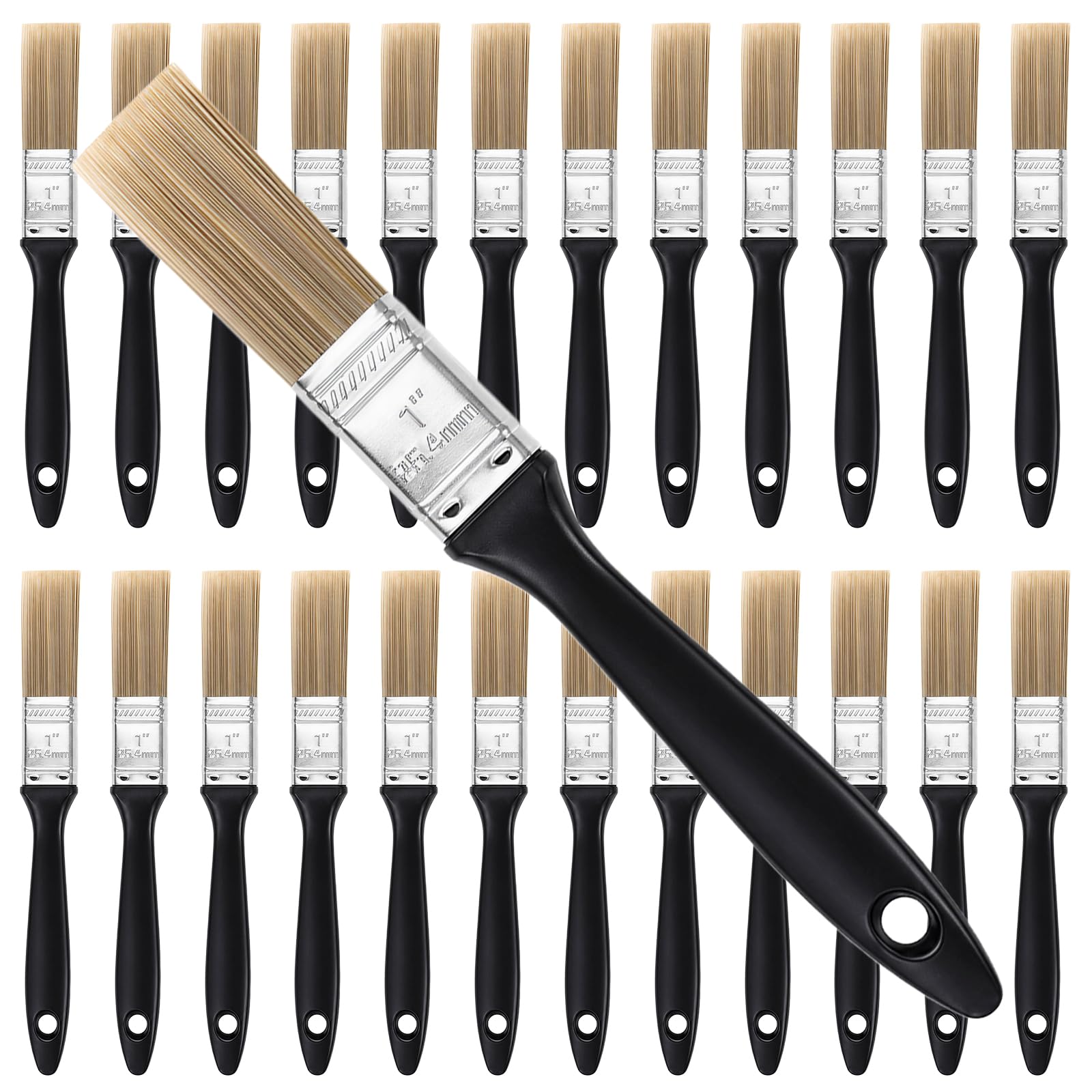 Akamino 24 PCS 1 Inch Paint Brush Set, 25mm Chip Paint Brushes with Plastic Handle, Professional Paint Brushes Tools for IY Paint, Home, Furniture, Fences, Wall Trim