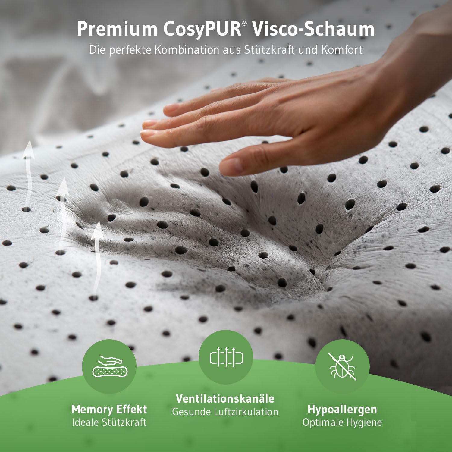 Ergonomisches Seitenschläferkissen NuMOON, Memory Foam Kopfkissen mit PureAir Effekt gegen Milben & Gerüche, HWS Nackenstützkissen mit hautpflegendem Aloe Vera Kissen-Bezug, Ideal für Allergiker
