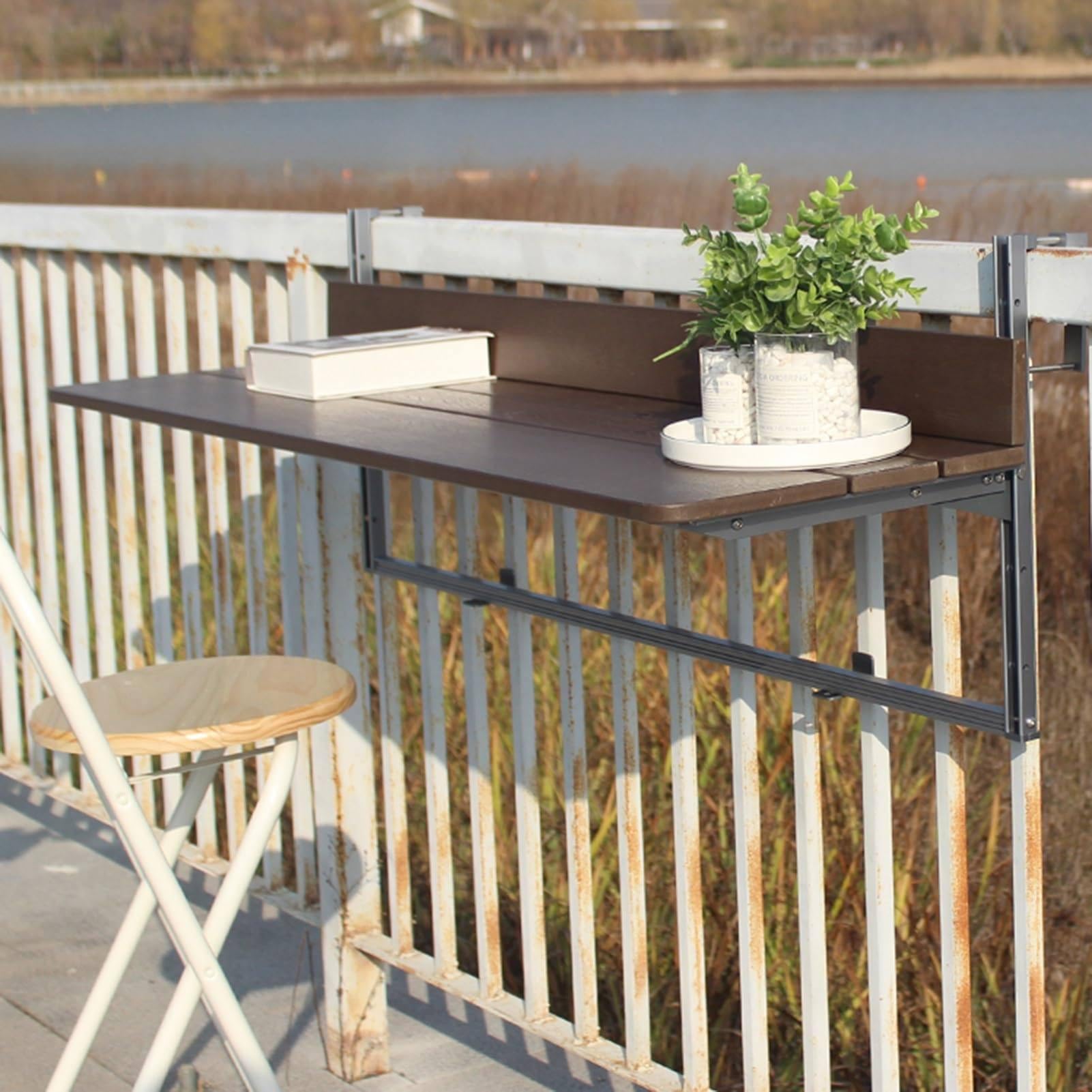 Table de bar de balcon pour balustrades,table de bar d'extérieur,bureau de balcon,bureau pliant créatif,hauteur réglable, bureau extensible de comptoir, pour patio,60 * 37cm/23.6 * 14.56inch