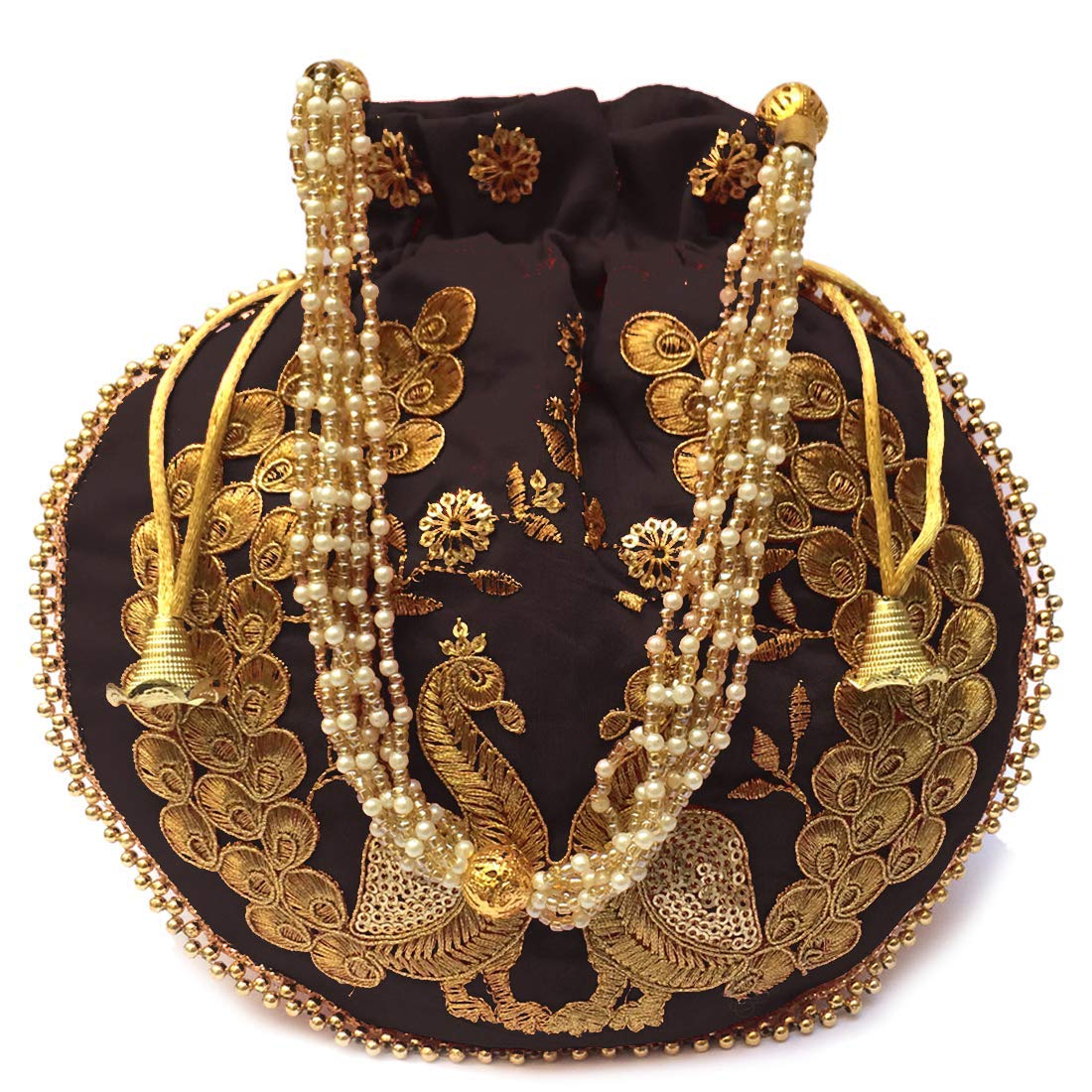 Women's Velvet Embroidered Potli Bag Purse Pouch Drawstring Bag Golden Work Wedding Gift for Women