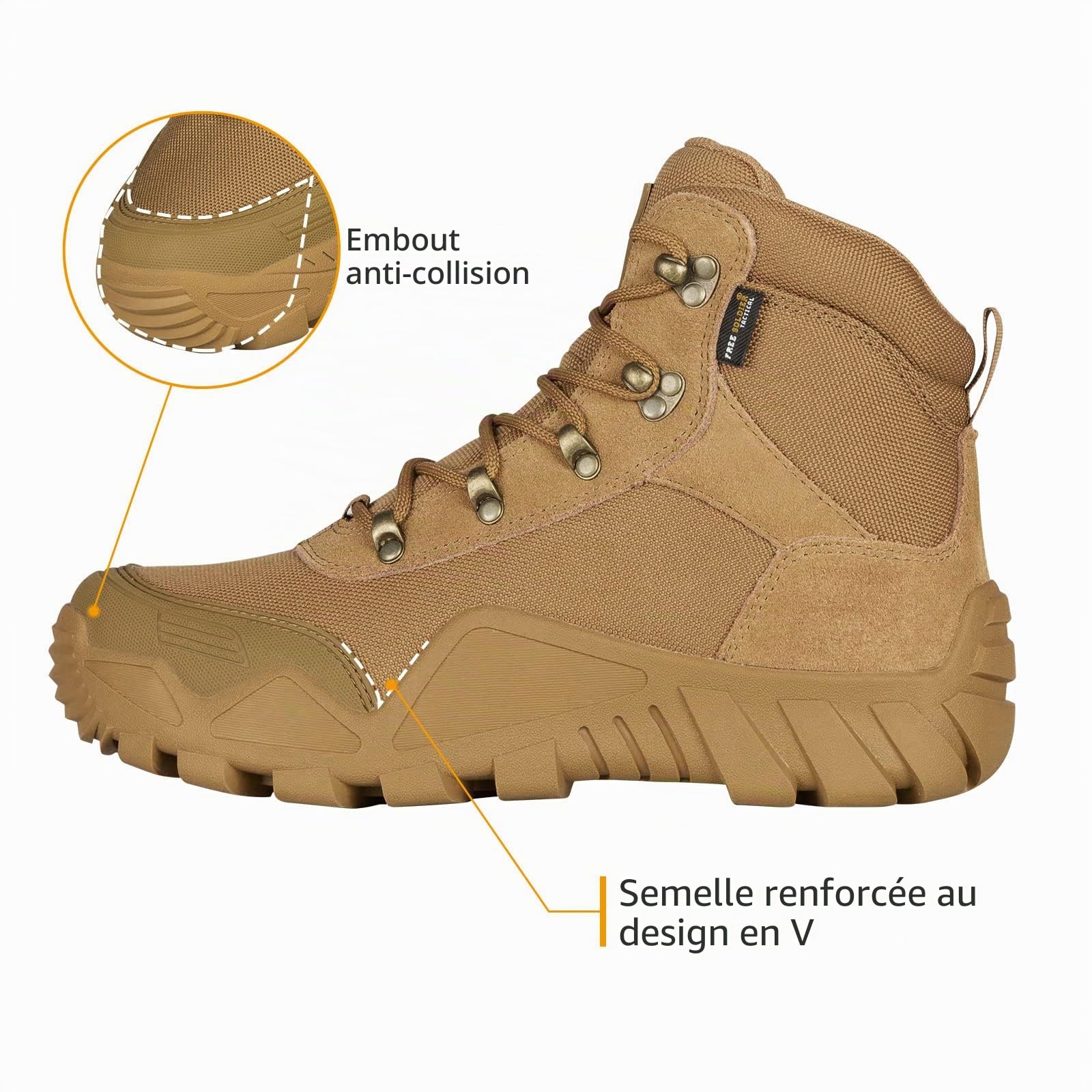 FREE SOLDIER Chaussures de Randonnée Hommes Bottes Militaires de Haut-Niveau Bottes Tactiques de Combat Mid High Chaussures à Lacets Tout Terrain Souliers