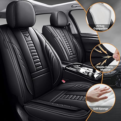 Miniatura 2 de Fundas de asiento delantero para Subaru Outback 2000-2025, protección de banco frontal 3D compatible con bolsa de aire lateral, línea negra y negra