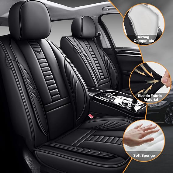 Premium Car Seat Covers Full Set for Ford F150 2003-2026 | Durable PU Leather, Waterproof, Airbag Safe, Stylish Black