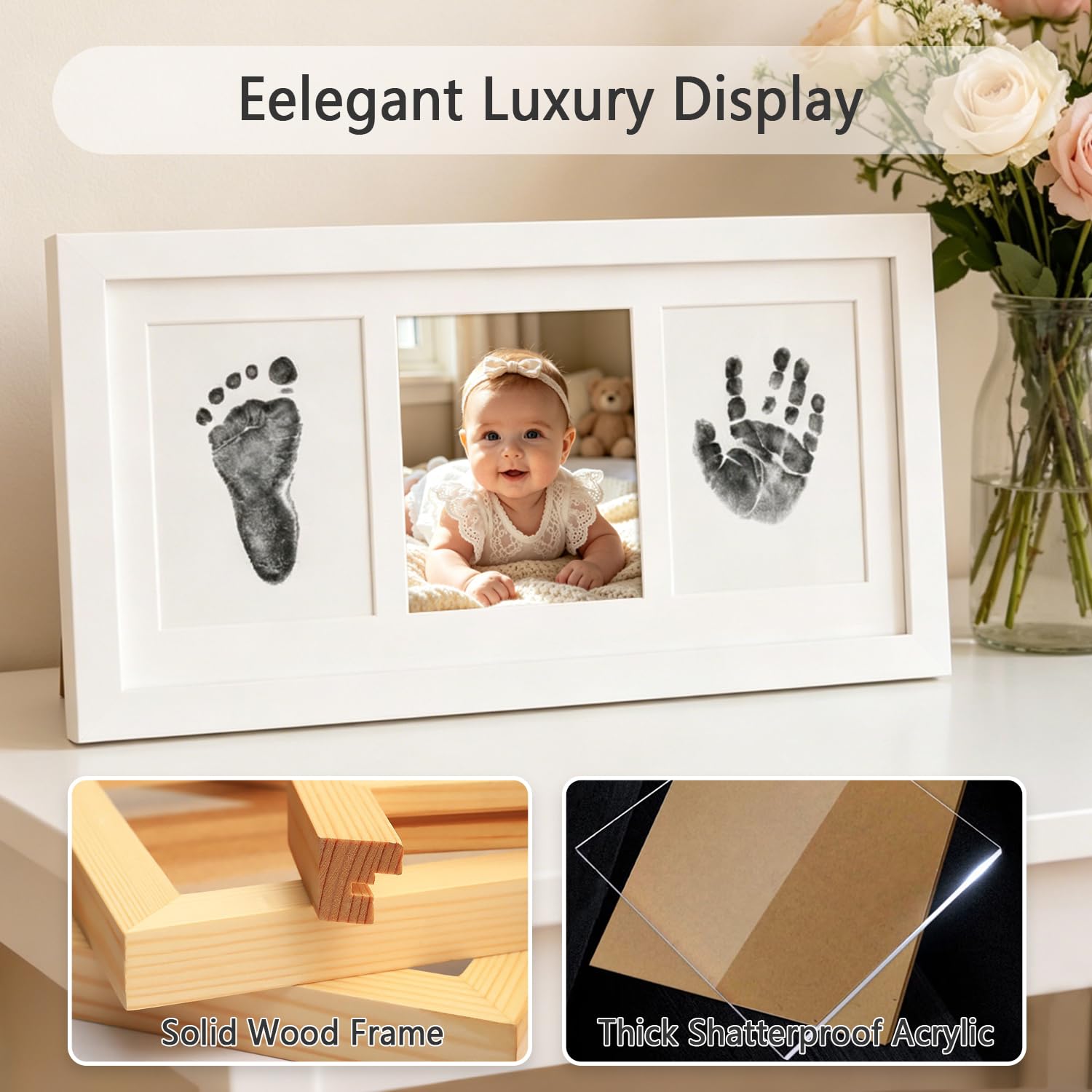 Baby Handprint and Footprint Kit per foto con cornice per bambino con tampone di inchiostro 100% Clean-Touch per neonato, regalo perfetto per neonati